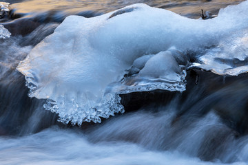 長野県　湯川渓谷飛沫凍りと流れ