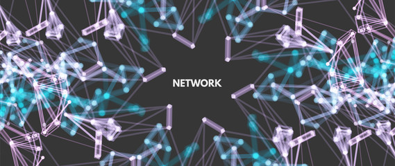 3d connection structure. Futuristic technology style. Low-poly element for design. Vector illustration for science, chemistry or education.