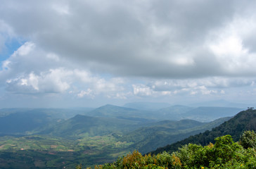 The point of view of the mountains and the town of Loei at Phu Ruea National Park in Loei, Thailand.