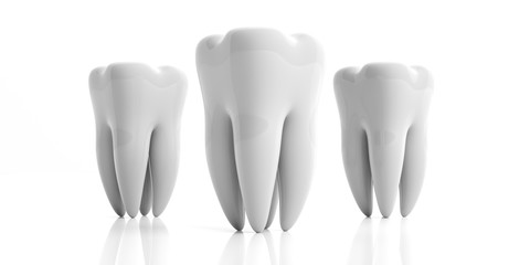 Clean shiny teeth isolated on white background. 3d illustration