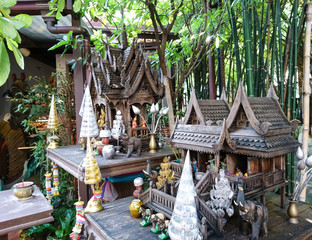 Buddhist Garden Shrine capturing most symbolic elements of Thai culture - Chiang Mai, Thailand