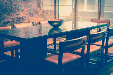 Empty dining table in elegant Chinese restaurant in the morning.