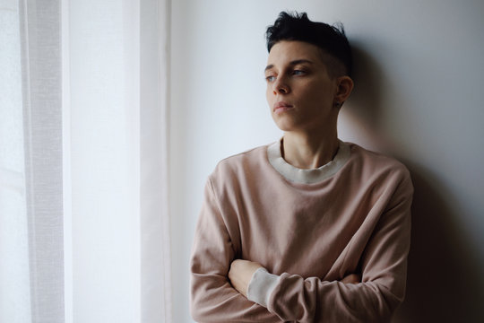 Portrait of pretty androgynous woman