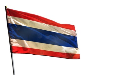 Fototapeta na wymiar Fluttering Thailand flag on clear white background isolated.