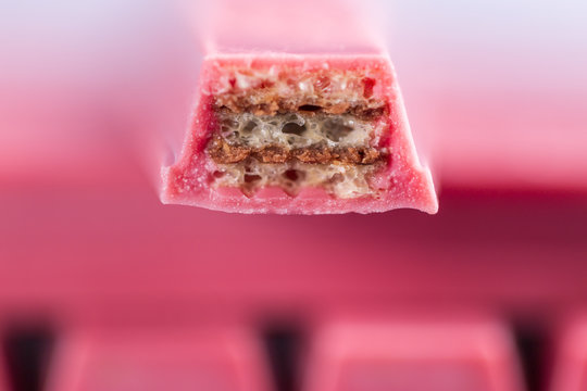 Finger Ruby Chocolate Bar made from ruby cocoa bean. New dimension of chocolate sweets.