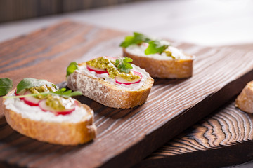 Fresh and crispy Italian snack like bruschetta or crostini.