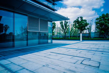 modern buildings and empty pavement in china.