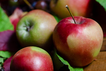 Rural large red apples on the table