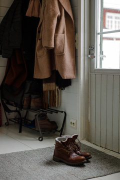 Hallway with coats on hangers