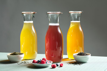 Alcohol-free drinks made of berries and tea.