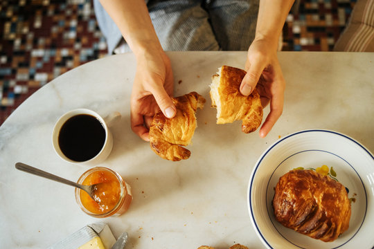 Morning breakfast with croissant