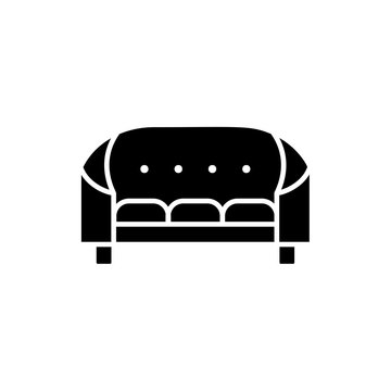 recommend clip art: Black & white vector illustration of cabriole. Tufted vintage sofa. Flat icon of settee. Retro home & office furniture. Isolated object