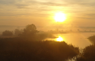 Fototapeta premium Landscape with river at early morning time