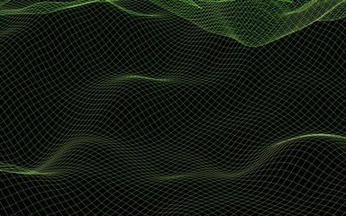 Abstract landscape background. Cyberspace green grid. Hi-tech network. 3D illustration