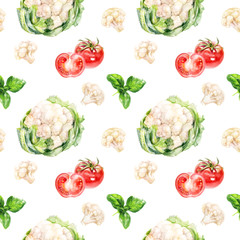Cauliflowers cabbage hand draw seamless watercolor fabric pattern.