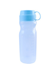 Blue bottle with plastic glass caps isolated on white background with clipping path