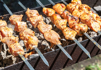 Appetizing hot shish kebab or shashlik