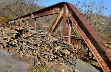 autumn landscape and old bridge
