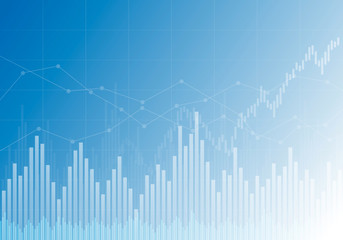 Illustration of blue business chart of growth and fall in stock, money or commodity prices with lines and background change