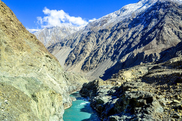 Fototapeta na wymiar Indus river in the mountains the longest river in the Asia. Length: 3,180 km