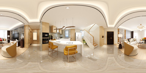360 degrees house interior view. 3d render.