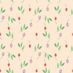 Floral seamless pattern with different little flowers and leaves