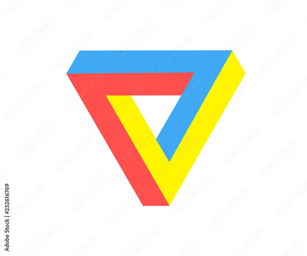 Fototapete penrose triangle icon in three colors. geometric 3d object optical illusion.vector illustration. pri