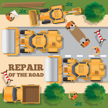 Road repair. View from above. Vector illustration.