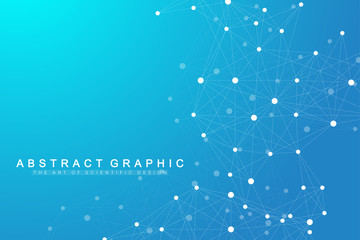 Geometric abstract background with connected line and dots. Network and connection background for your presentation. Graphic polygonal background. Scientific vector illustration.