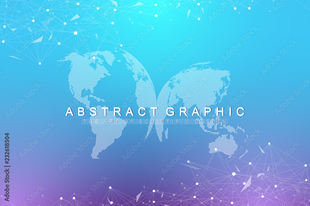 Poster Big data visualization. Graphic abstract background communication. Perspective backdrop. Minimal array. Digital data visualization. Representing the global, international meaning. Vector illustration