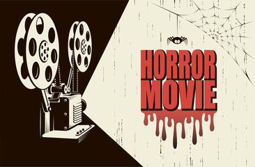 Fototapeta premium horror night cinema poster with retro movie projector background