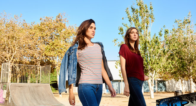 Independet women walking in skate park