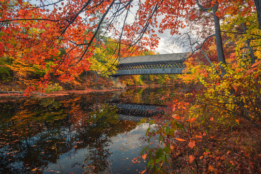 Hinniker Covered Bridge In Autumn
