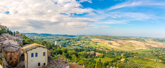 Panoramic view at the Tuscany nature from Montepulciano - Italy - obrazy, fototapety, plakaty