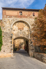 Fototapeta na wymiar View at the Farrine gate in Montepulciano town - Italy
