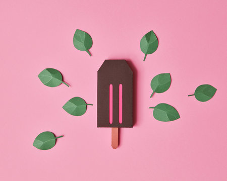 Paper craft ice cream over background