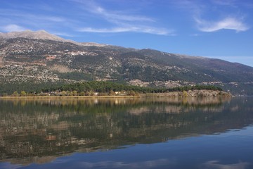 View of the island in pamvotis lake in Ioannina city Epirus Greece