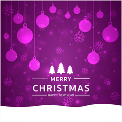 Vector Realistic Christmas Ball on Purple Background with Golden Modern Typography Greetings in a Frame. Classy Card or Poster.