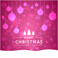 Christmas And New Year Typographical on Pink Xmas background with snowflakes, light, stars. Vector Illustration. Xmas card