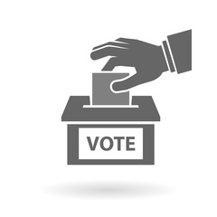 Voting icon concept. Hand putting paper into the ballot box