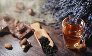 Brewed tea on a serving table