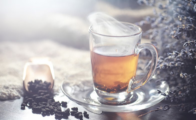 Brewed tea on a serving table
