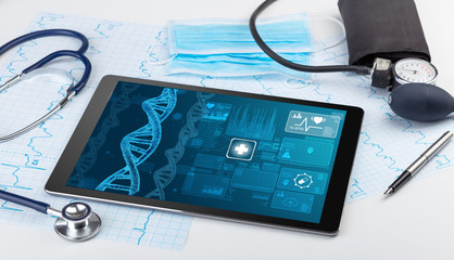 Genetic test and biotechnology concept with medical technology devices
