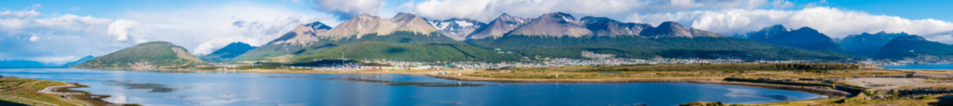 Skyline of Ushuaia with Martial mountains and Beagle Channel, Terra del Fuego, Patagonia, Argentina