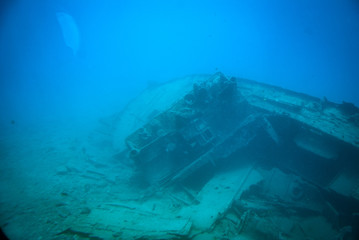 Details of a ship wreck in the blue water