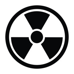A black and white silhouette of a nuclear symbol