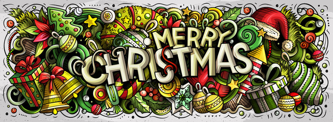 Merry Christmas doodles illustration. New Year objects and elements design