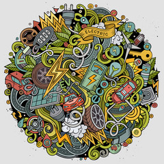 Cartoon color vector doodles Electric cars illustration