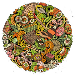 Cartoon color vector doodles Japan food illustration