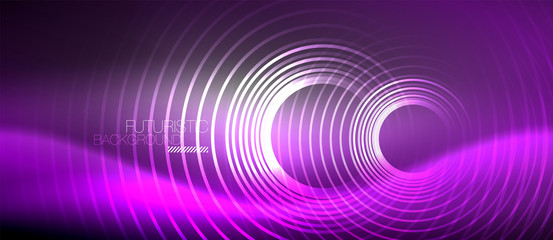 Neon circles abstract background, shiny lines